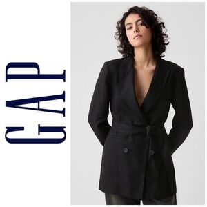 Black Belted Linen Blazer